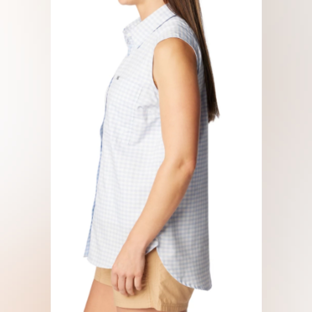 COLUMBIA Anytime Lite Sleeveless Shirt - Blue Gingham - Size S (NWT)